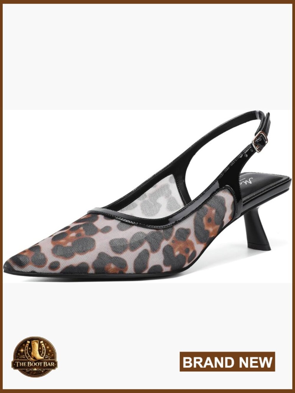 Leopard Mesh Kitten Heel Pumps with Buckle Slingback Dress Shoes